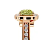 Halo Engagement Ring Setting for Fancy Yellow Cushion Cut Center with Outer Bezel Rim, Pave Band and Prong Head in Rose Gold