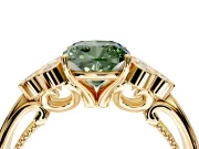 Cluster Engagement Ring Setting for Fancy Green Cushion Cut Center with Bezel Accent Clusters and Prong Head in Yellow Gold