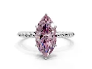 Solitaire Engagement Ring Setting for Fancy Pink Marquise Center with Plain Twisted Rope Band and Prong Head in White Gold