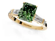 Bar-Set Engagement Ring Setting for Fancy Green Radiant Cut Center with Tapered Baguette Accents and Prong Head in Yellow Gold