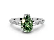 Cathedral Engagement Ring Setting for Fancy Green Pear-Shaped Center with Antique-Style Pave Band and Prong Head in Sterling Silver