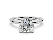 Low-Set Solitaire Engagement Ring Setting for Heart-Shaped Center with Thin Plain Band and Prong Head in White Gold