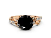 Leaf Motif Engagement Ring Setting for Fancy Black Round Cut Center with Pave Band and Prong Head in Rose Gold