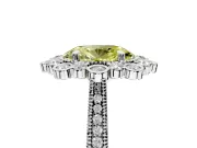 Milgrain Halo Engagement Ring Setting for Fancy Yellow Oval Center with Bezel Point Accents and Prong Head in White Gold