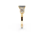 Cluster Engagement Ring Setting for Emerald Cut Center with 2-Row Shoulder Clusters and Prong Head in Yellow Gold