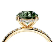 Hidden Halo Engagement Ring Setting for Fancy Green Round Cut Center with Pave Band and Prong Head in Yellow Gold