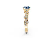 Solitaire Engagement Ring Setting for Fancy Blue Round Cut Center with Bar-Station Pave Twist and Prong Head in Yellow Gold