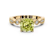 Solitaire Engagement Ring Setting for Fancy Yellow Cushion Cut Center with Milgrain Bezel Accents and Prong Head in Yellow Gold