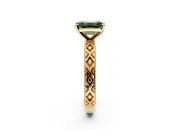 Solitaire Engagement Ring Setting for Fancy Green Emerald Cut Center with Milgrain X Pattern Band and Prong Head in Yellow Gold