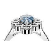 Cluster Halo Engagement Ring Setting for Fancy Blue Marquise Center with Milgrain Bezel Accents and Prong Head in White Gold
