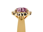 Halo Engagement Ring Setting for Fancy Pink Round Cut Center with Square Band and Prong Head in Yellow Gold