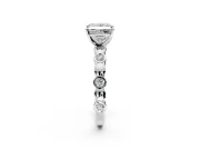 Solitaire Engagement Ring Setting for Princess Cut Center with Beaded Bezel Station Band and Prong Head in Platinum