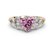 Cluster Engagement Ring Setting for Fancy Pink Heart-Shaped Center with Round Cut Accent Frame and Prong Head in Yellow Gold