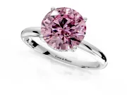 Hidden Halo Engagement Ring Setting for Fancy Pink Round Cut Center with Thin Round-Wire Band and Prong Head in Platinum