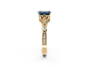 Solitaire Engagement Ring Setting for Fancy Blue Emerald Cut Center with Marquise and Bezel Accents and Prong Head in Yellow Gold