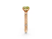 Rope Engagement Ring Setting for Fancy Yellow Cushion Cut Center with Accent Shoulders and Prong Head in Rose Gold