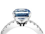Solitaire Engagement Ring Setting for Fancy Blue Asscher Cut Center with Single Row Accent Band and Prong Head in Platinum