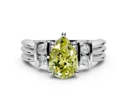 Solitaire Engagement Ring Setting for Fancy Yellow Pear-Shaped Center with Grooved Bar Accent Band and Prong Head in Platinum