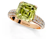 Solitaire Engagement Ring Setting for Fancy Yellow Asscher Cut Center with Multi-Row Pave Accents and Basket Head in Rose Gold