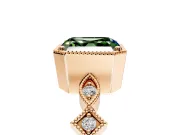 Milgrain Bezel Engagement Ring Setting for Fancy Green Asscher Cut Center with Marquise Stations and Bezel Head in Rose Gold
