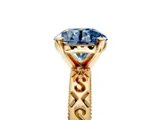 Solitaire Engagement Ring Setting for Fancy Blue Round Cut Center with Scrollwork Band and Prong Head in Yellow Gold