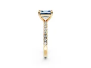 Solitaire Engagement Ring Setting for Fancy Blue Asscher Cut Center with Fine Pave Narrow Band and Prong Head in Yellow Gold