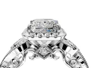 Milgrain Halo Engagement Ring Setting for Princess Cut Center with Shoulder Bezels and Prong Head in Sterling Silver