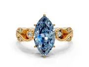 Leaf Engagement Ring Setting for Fancy Blue Marquise Center with Milgrain Accent Band and Prong Head in Yellow Gold