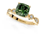 Solitaire Engagement Ring Setting for Fancy Green Cushion Cut Center with Milgrain Bezel Accents and Prong Head in Yellow Gold