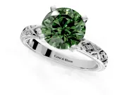 Solitaire Engagement Ring Setting for Fancy Green Round Cut Center with Milgrain X Pattern Band and Prong Head in White Gold