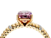 Rope Engagement Ring Setting for Fancy Pink Emerald Cut Center with Accent Shoulders and Prong Head in Yellow Gold