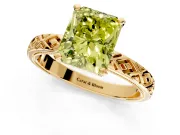 Solitaire Engagement Ring Setting for Fancy Yellow Radiant Cut Center with Milgrain X Pattern Band and Prong Head in Yellow Gold