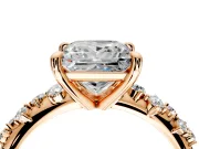 Solitaire Engagement Ring Setting for Princess Cut Center with Trailing Leaf Accent Band and Prong Head in Rose Gold