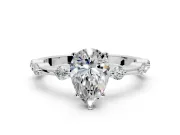 Solitaire Engagement Ring Setting for Pear-Shaped Center with Bezel Station Band and Prong Head in Platinum