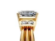 Solitaire Engagement Ring Setting for Emerald Cut Center with Grooved Bar Accent Band and Prong Head in Yellow Gold