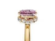 Hidden Halo Engagement Ring Setting for Fancy Pink Radiant Cut Center with Plain Rounded Band and Prong Head in Yellow Gold