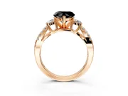 3 Stone Engagement Ring Setting for Fancy Black Heart-Shaped Center with Pave Split Shank and Prong Head in Rose Gold