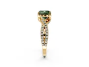 Solitaire Engagement Ring Setting for Fancy Green Cushion Cut Center with Narrow Twist Pave Band and Prong Head in Yellow Gold