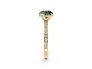 Hidden Halo Engagement Ring Setting for Fancy Green Round Cut Center with Pave Band and Prong Head in Yellow Gold