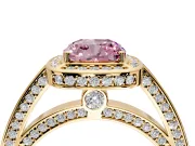 Halo Engagement Ring Setting for Fancy Pink Cushion Cut Center with Framed Halo, Pave Band and Prong Head in Yellow Gold
