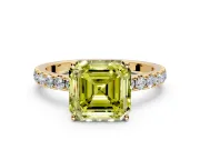Solitaire Engagement Ring Setting for Fancy Yellow Asscher Cut Center with Large Accent Band and Prong Head in Yellow Gold