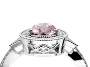 Halo Engagement Ring Setting for Fancy Pink Pear-Shaped Center with Milgrain Rim, Pave Band and Prong Head in Sterling Silver