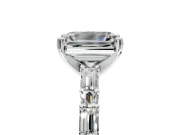 Baguette Engagement Ring Setting for Emerald Cut Center with Alternating Bar-Set Band and Prong Head in Platinum