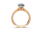 Solitaire Engagement Ring Setting for Fancy Blue Princess Cut Center with Engraved Milgrain Band and Prong Head in Rose Gold