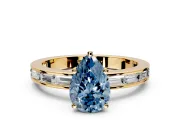 Solitaire Engagement Ring Setting for Fancy Blue Pear-Shaped Center with Channel Baguette Band and Prong Head in Yellow Gold
