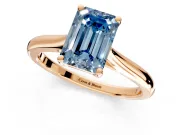 Solitaire Engagement Ring Setting for Fancy Blue Emerald Cut Center with Narrow Cathedral Band and Prong Head in Rose Gold