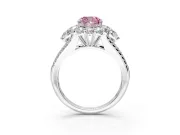 Halo Engagement Ring Setting for Fancy Pink Cushion Cut Center with Two-Strand Split Shank and Prong Head in Sterling Silver