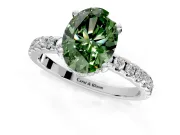 Solitaire Engagement Ring Setting for Fancy Green Oval Center with Band of Accents and Prong Head in Platinum