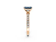 Open Basket Engagement Ring Setting for Fancy Blue Emerald Cut Center with Pave Band and Prong Head in Rose Gold