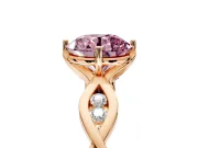 Solitaire Engagement Ring Setting for Fancy Pink Round Cut Center with Accented Twist Band and Leaf Prong Head in Rose Gold